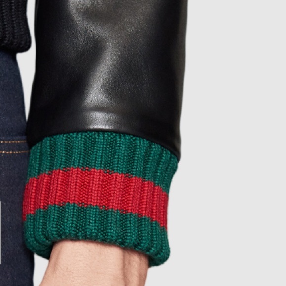 SOLD ❌Gucci leather Jacket ' Green Red knitted Web - Picture 4 of 8